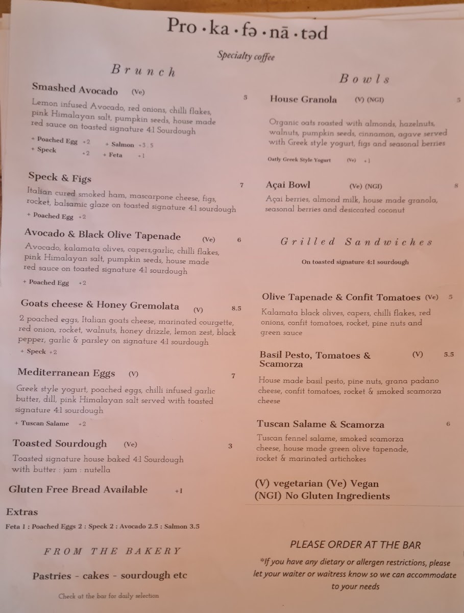 Menu - Procaffeinated photo 1